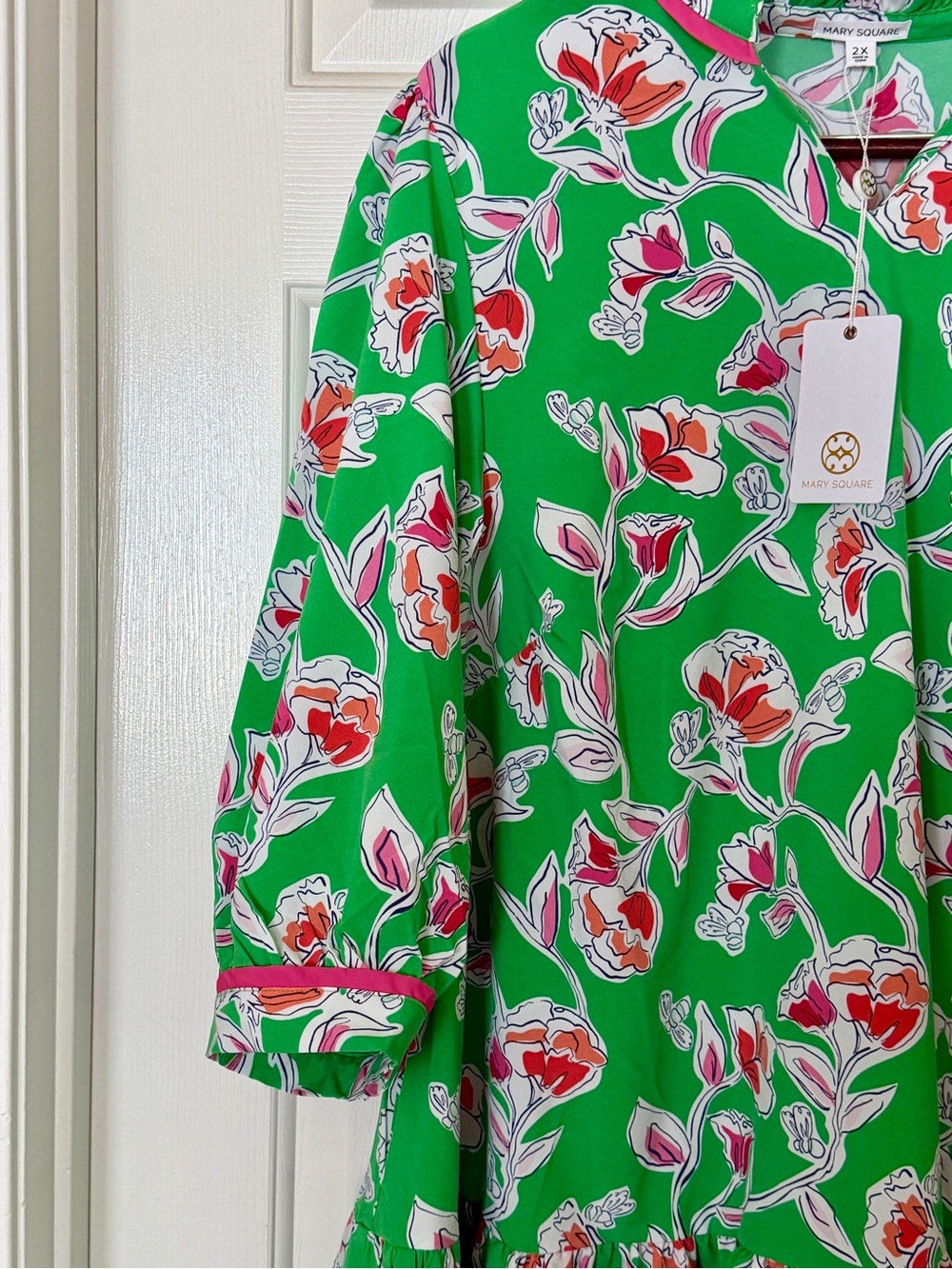 Mary Square Naomi Pretty Petals Green Floral Ruffle Mini Dress 2X NWT - Picture 7 of 13